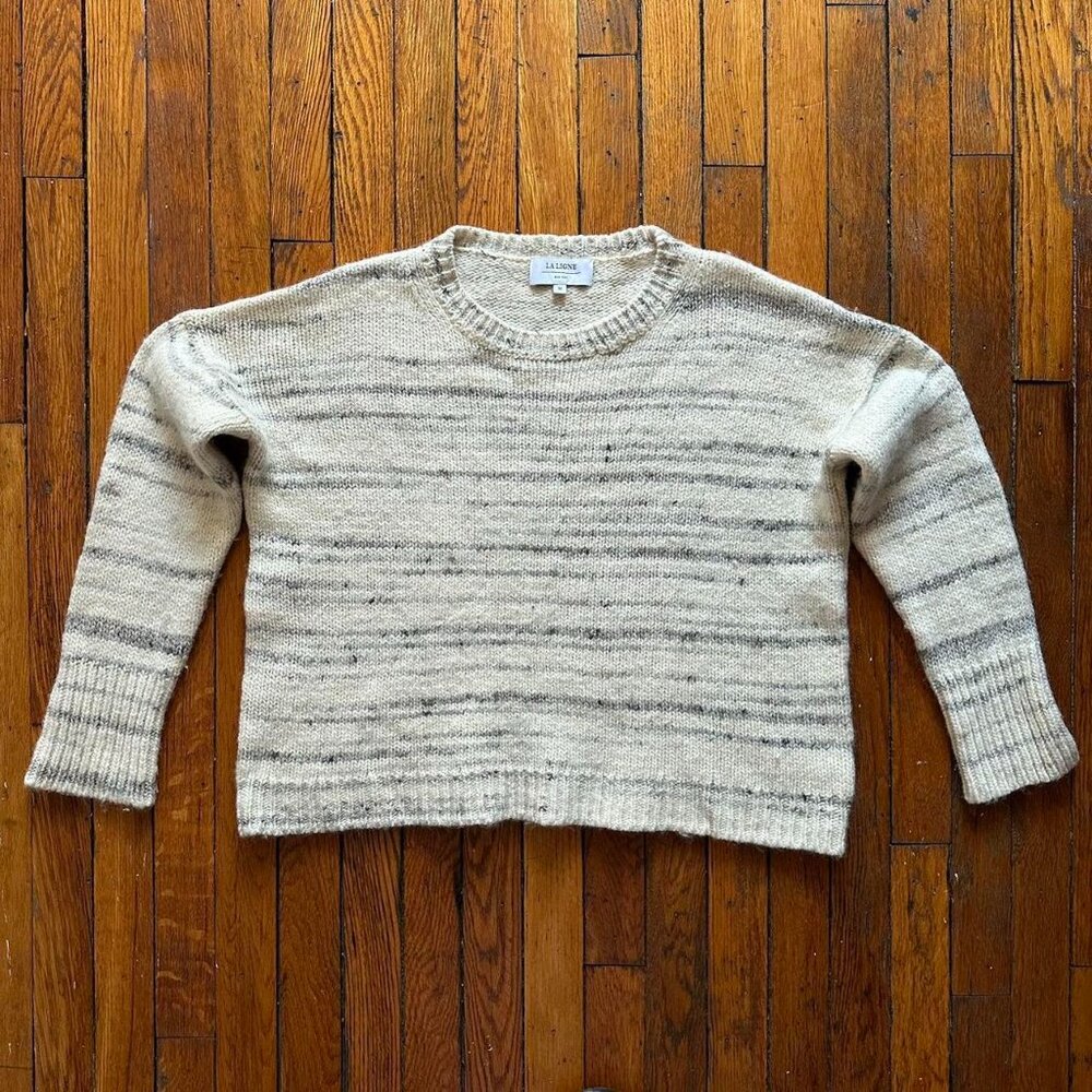 La Ligne New York Chunky Knit Crew Neck Oversized Sweater Women Medium Cream Gre